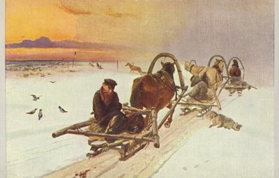 Groep sleeën in Rusland, 1871 door Illarion Mikhailovich Pryanishnikov