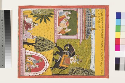 Krishna komt naar de liefdeszieke Radha, ca. 1700 door Indian School