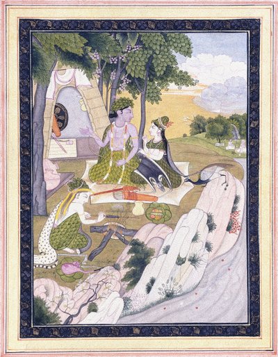 Rama en Sita met Lakshman, ca. 1800 door Indian School