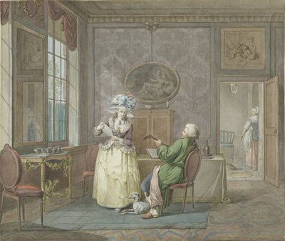 Musicerend paar in een interieur door Jacobus Johannes Lauwers