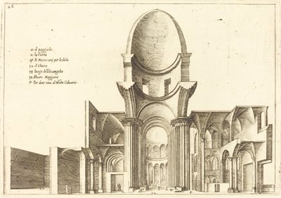 Dwarsdoorsnede van een Kerk door Jacques Callot