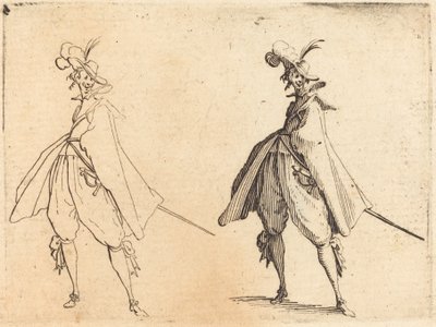 Heer in Grote Mantel, Vooraanzicht door Jacques Callot