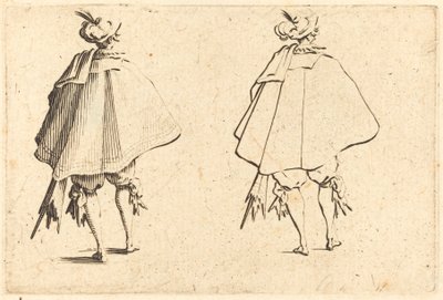 Heer in Grote Mantel, Achteraanzicht door Jacques Callot