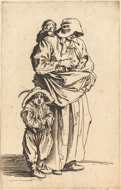 Moeder en drie kinderen, ca. 1622 door Jacques Callot