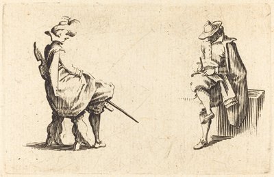 Twee Zittende Figuren door Jacques Callot