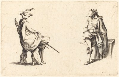 Twee Zittende Figuren door Jacques Callot