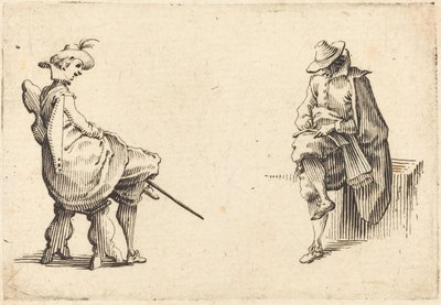 Twee zittende figuren door Jacques Callot