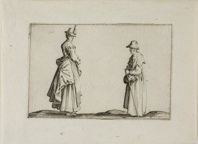 Twee vrouwen in profiel, uit De Caprices door Jacques Callot