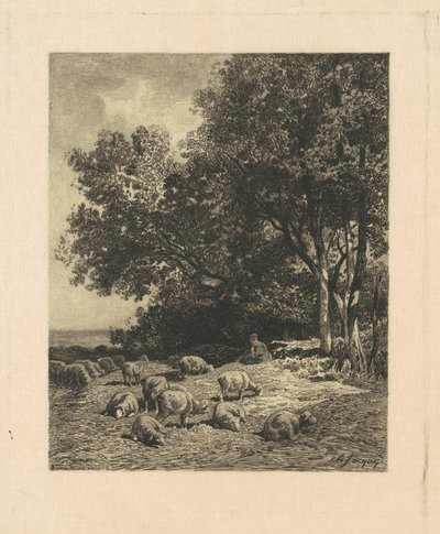 Landschap met Schapen door James David Smillie, after Charles Émile Jacque