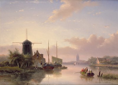 Zomerlandschap bij Zonsondergang door Jan Jacob Spohler