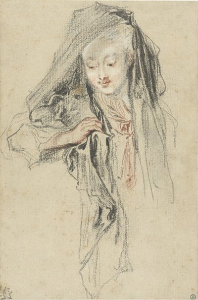 Vrouw met sluier door Jean Antoine Watteau