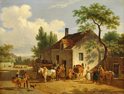 Zicht op een dorp, 1839 door Jean Francois Demay