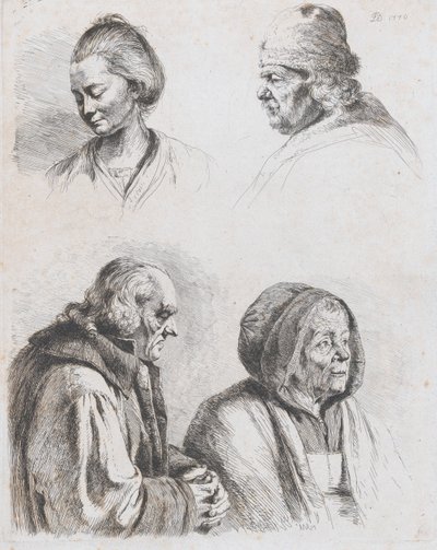 Studie van Vier Hoofden, 1770 door Jean Jacques de Boissieu