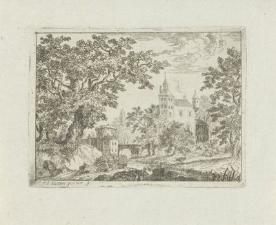 Kasteel in een landschap door Jean Joseph Hanson