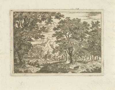 Landschap met stenen gebouw door Jean Joseph Hanson