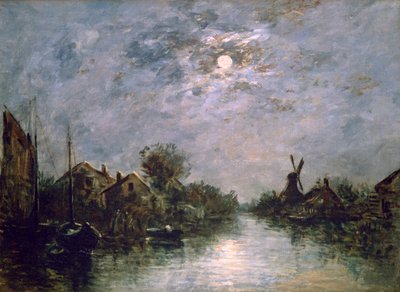 Nederlandse kanaal in het maanlicht door Johan Barthold Jongkind