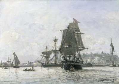 Grote Zeilboten in Honfleur door Johan Barthold Jongkind