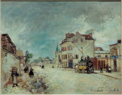 Postkoets op de Faubourg St. Jacques door Johan Barthold Jongkind