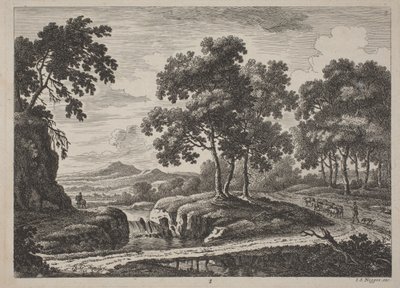 Panoramische rivierlandschappen met reizigers door Johann Christoph Dietzsch