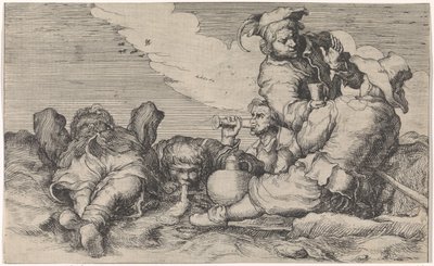 Vijf drinkebroers door Johann Liss (attributed to)