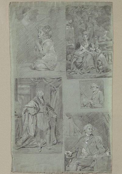 5 portretstudies door Johann Peter Krafft