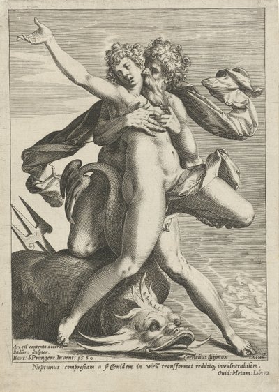 Caenis omhelsd door Neptunus door Johann Sadeler (I)