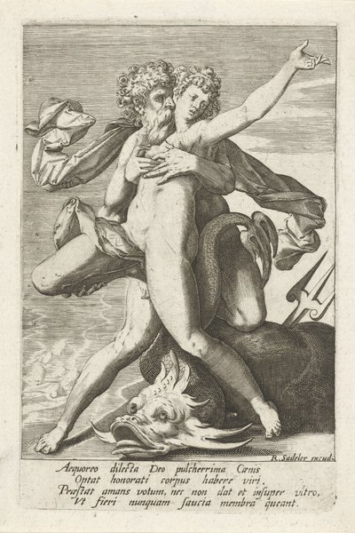 Neptunus verrast Caenis door Johann Sadeler (I)