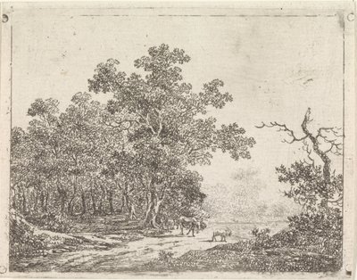 Landschap met eik en vee door Johannes Christiaan Janson