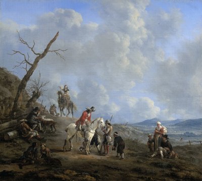 Landschap met ruiters, jagers en boeren door Johannes Lingelbach