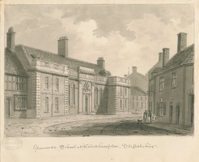 Wolverhampton - Grammar School: sepia tekening, 1837 door John Buckler