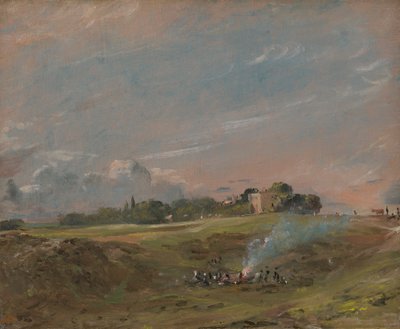 Hampstead Heath, met een Vreugdevuur door John Constable