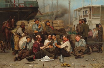 De middagpauze van de havenarbeiders door John George Brown