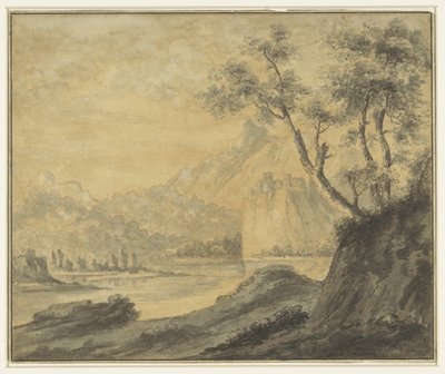 Rivierlandschap met rotsen door John Robert Cozens (manner of)