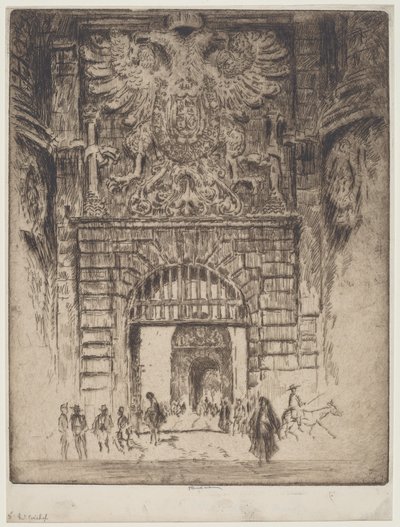 Puerta Visagara, Poort van Madrid, Toledo door Joseph Pennell