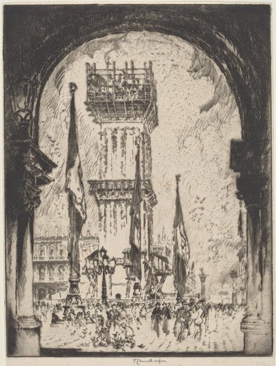 Herbouw van de Campanile, Venetië, No.I door Joseph Pennell