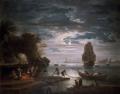 Kustscène (De nacht) door Claude Joseph Vernet