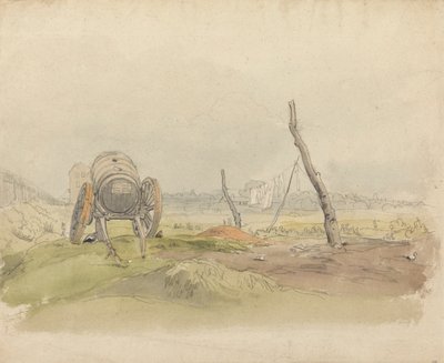 Landschap met waterwagen en waslijn door Joshua Cristall