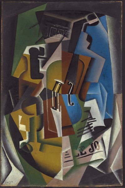 Viool en krant, 1917 door Juan Gris