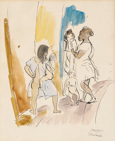 Drie vrouwen en twee kinderen, Havana door Jules Pascin