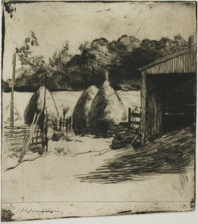 De hooibergen door Julian Alden Weir