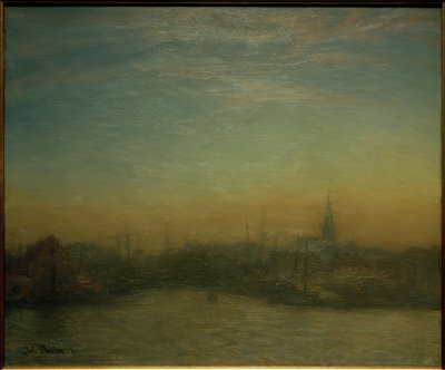 Zicht op de haven bij zonsondergang. Kopenhagen door Julius Paulsen