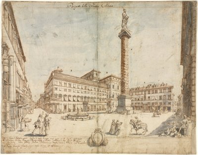 Achttien Zichten van Rome: Het Piazza Colonna door Lievin Cruyl