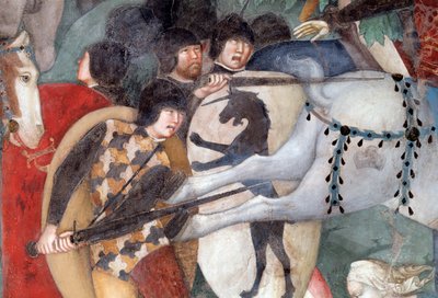 De Kruisiging, detail van Soldaten door Lorenzo Salimbeni