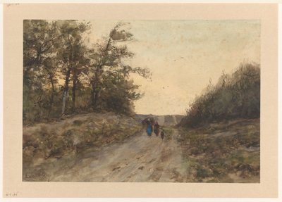 Landschap met figuren op een landweg door Louis Apol