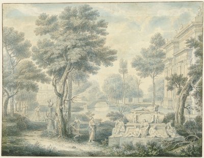 Arcadisch landschap met een graftombe door Louis Fabritius Dubourg