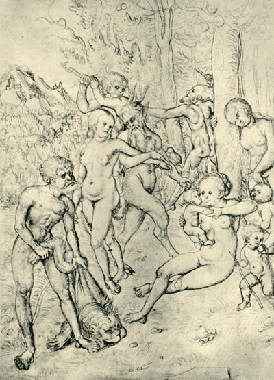 Satyrs en nimfen, 1520-1530 door Lucas Cranach the Elder