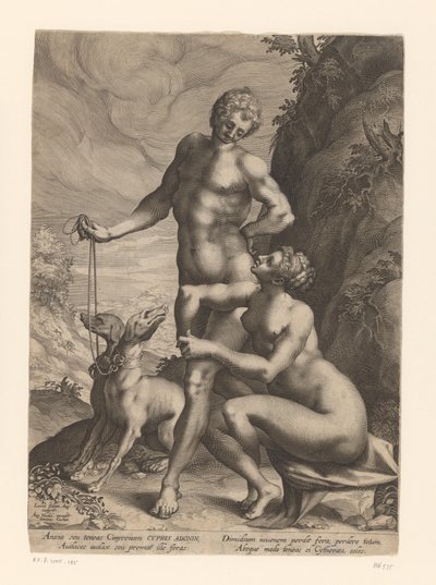 Venus en Adonis met twee honden door Lucas Kilian