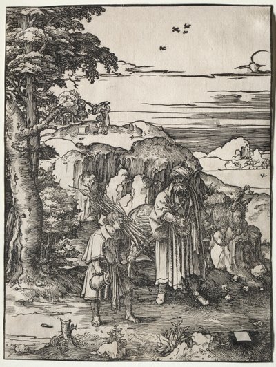 Abraham gaat Isaak offeren, 1517-1519 door Lucas van Leyden