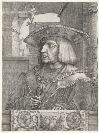 Keizer Maximiliaan I, 1520 door Lucas van Leyden