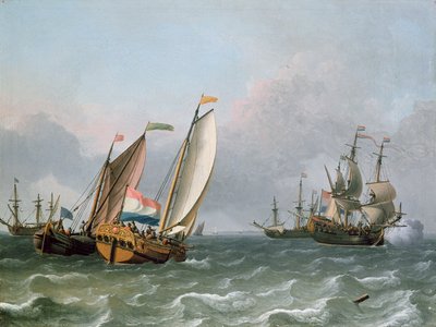 Nederlandse schepen in een woelige zee door Ludolf Backhuysen